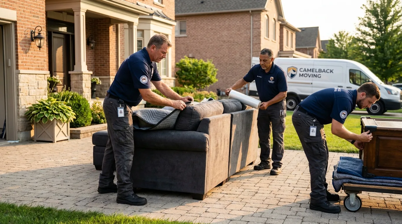 Large estate moving crew wrapping furniture in Washburn, ND