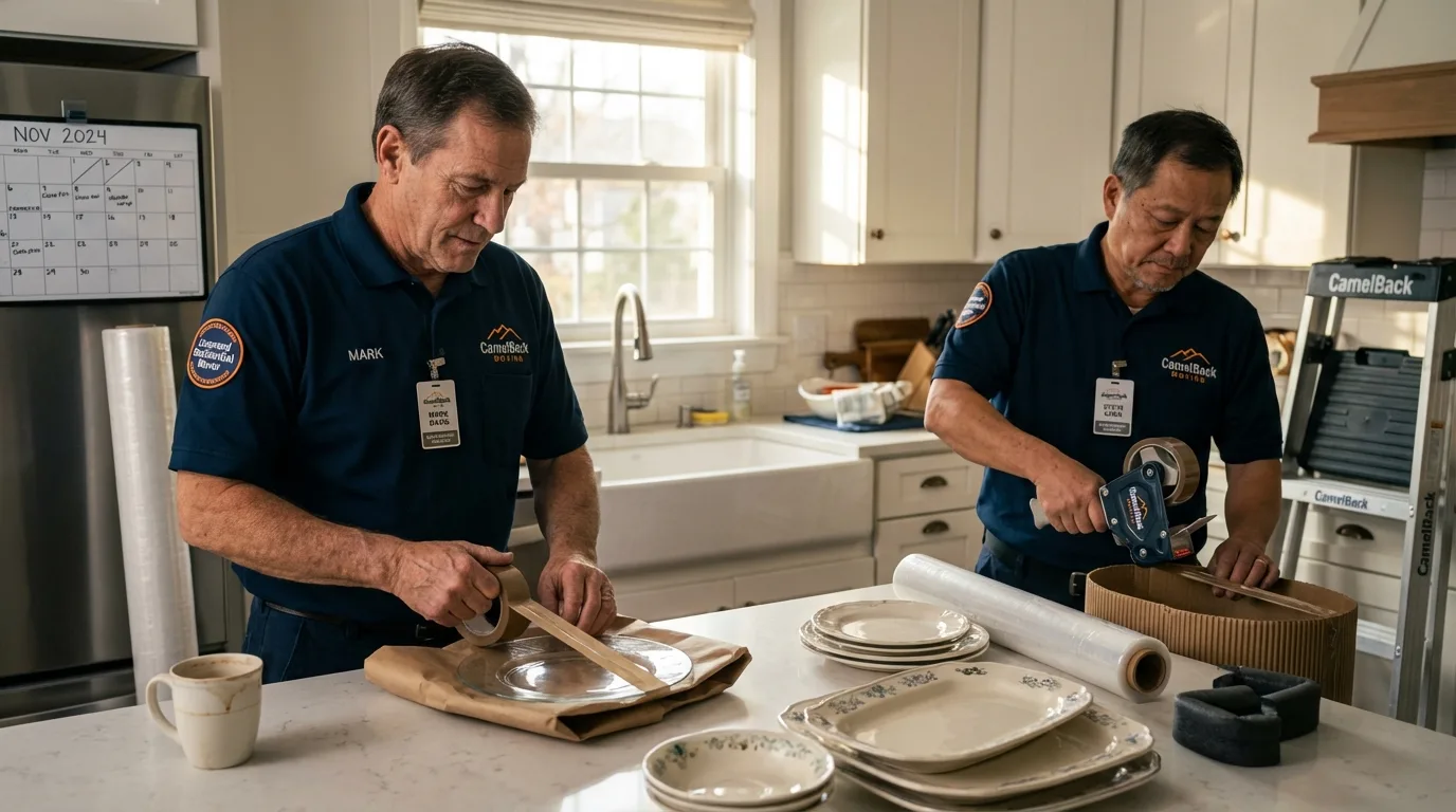 Professional crew packing kitchen dishware in Washburn, ND